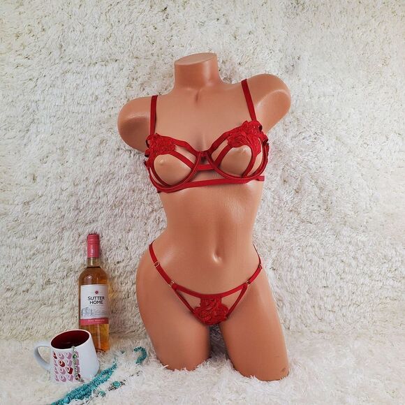 Victoria's Secret 34D Red Strappy Open Cup Large Bikini Balconet VS Bra